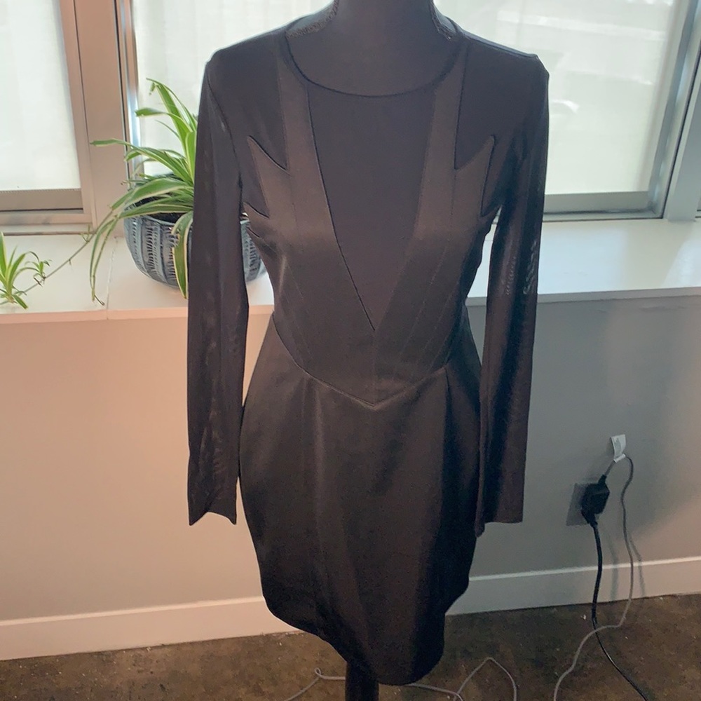 Ark & co sheer sleeve, open back black dress